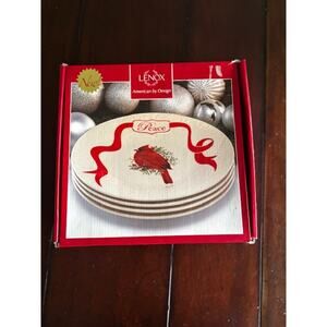Lenox Winter Greetings Cardinal Accent Plates Set of 4 Peace 9.5 Holiday